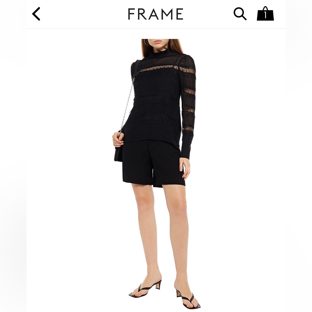 Frame Black Lace Striped Long Sleeve Top